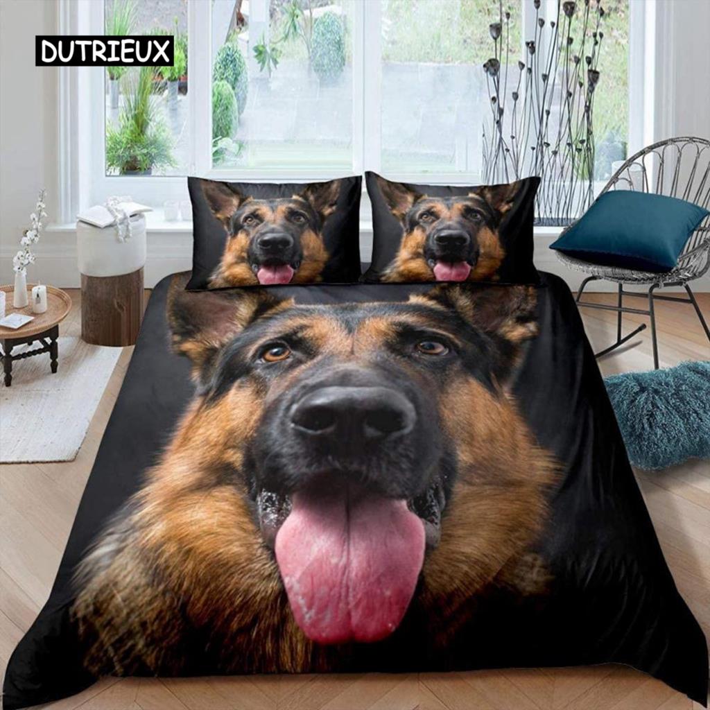 German Shepherd Duvet Cover Set 3D German Shepherd Puppy Print Bedding Set for Kids Boys Girls Pet Animal Theme Comforter Cover