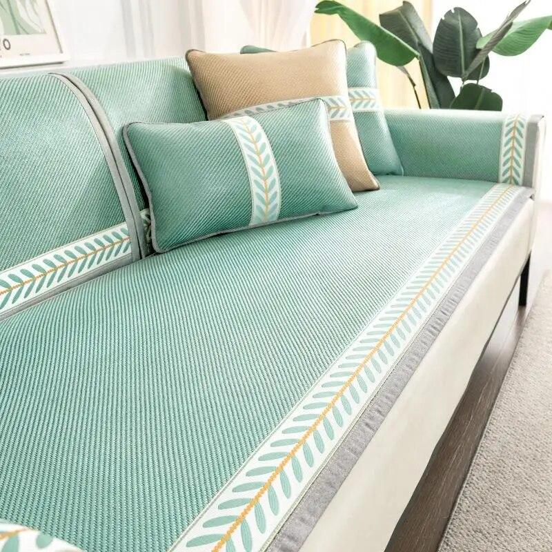 Summer Mosquito Repellent Cold Mat Sofa Cushion Cover Ice Silk Anti Slip Sofa Cover Fabric Cushion Living Room Sofa Decor