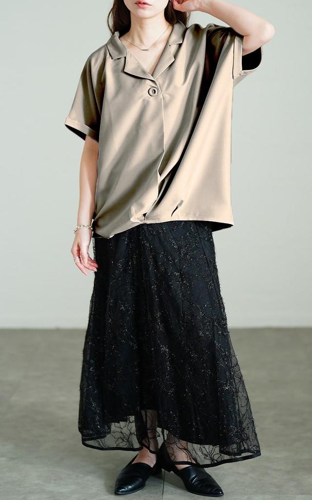 Gold Japan Plus Size Cooling Short Dolman Open Beige Women's Top, Shirt/Blouse, Touch, Sleeve, Style, Collar, Tuck, Spring, Summer, Fall, Sw-0771, 5L,