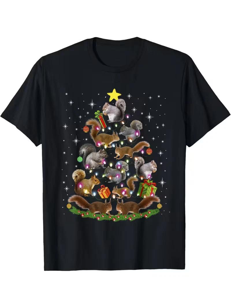 Funny Squirrel Christmas Tree Lights Ornament Xmas Squirrel T-Shirt Black casual XXXXL