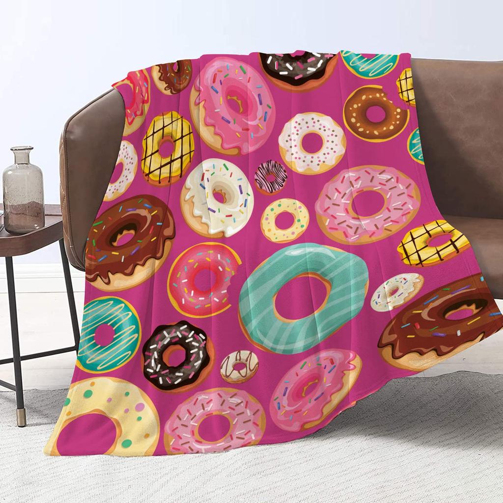 Pink Doughnut Digital-printed Polyester Bedroom Velvet Flannel Cover Blanket Fleece Soft Sofa Cover Blankets for Beds