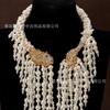 KEQIU Heavy Beaded Vintage Style Jewelry Creative Tassel Necklace Full Diamond Leopard Head Necklace Accessories