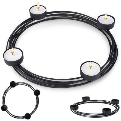 Black Metal Candle Holder Round Stand Tealight Candles Table Decoration
