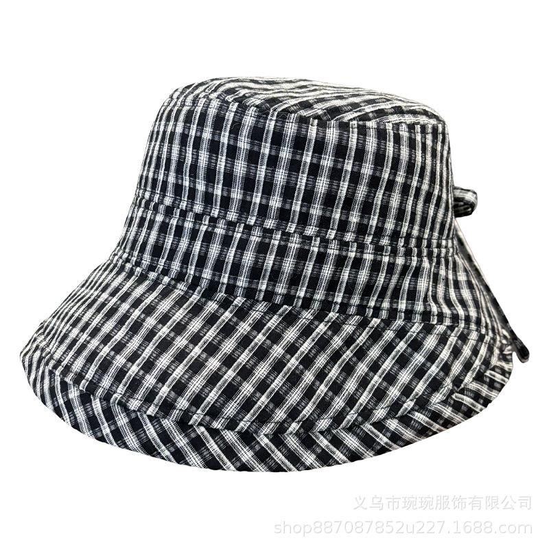 Spring and summer new plaid bow sunshade fisherman's hat children's outdoor face covering, small face versatile sunscreen basin hat