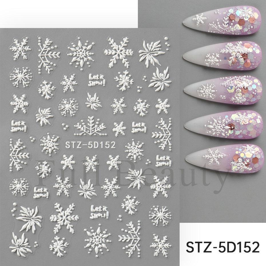 

1pc Nail Art Stickers - Winter Christmas Snow Melting Snowman Snowflake Cartoon 5D Embossed Nail Stickers