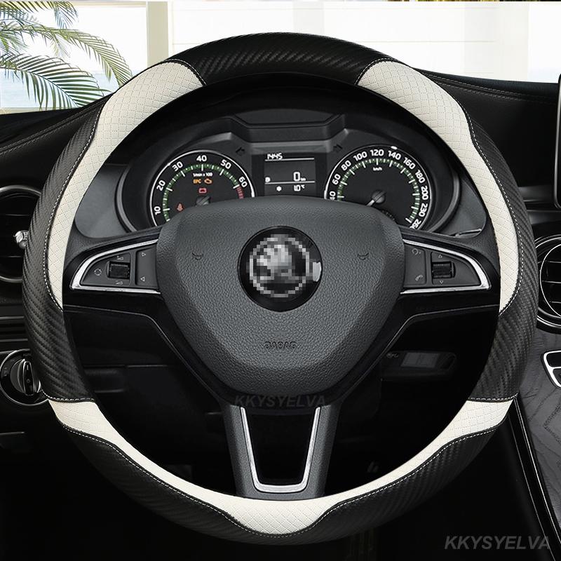 Carbon Faser Leder 38CM Auto Lenkrad Abdeckung für Skoda fabia 1 2 octavia 1 2 3 A3 A5 Yeti roomster superb Auto Zubehör