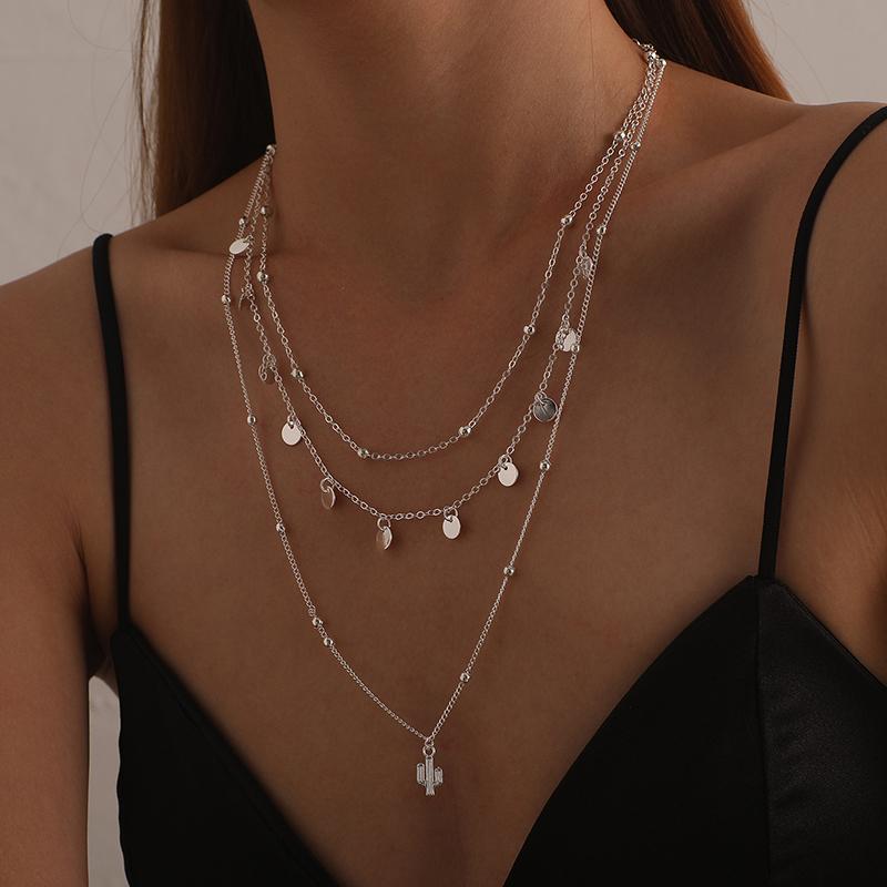 Neues 925er Sterlingsilber Mehrschichtiges Halsketten-Charme Geometrische Form Damen-Anhänger Choker Geburtstagsgeschenk Exquisiter Schmuck