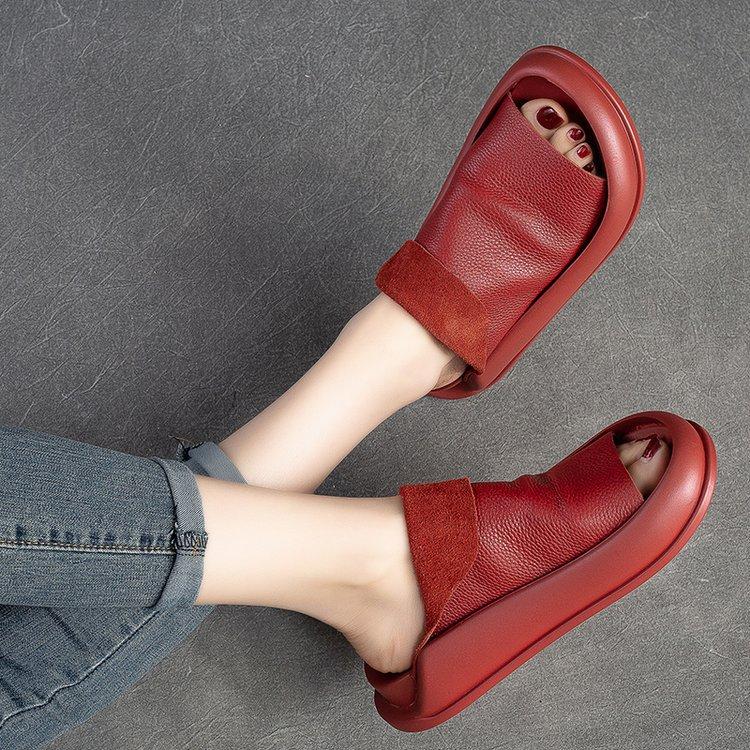 

Горячие новые летние повседневные сандалии модная верхняя одежда Half-Drag винтажная мягкая кожа мягкая подошва толстая подошва однотонная дышащая 38