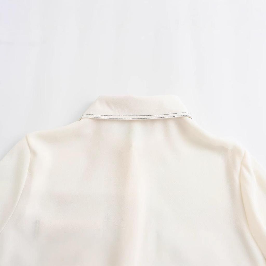 2025 Spring European & American Style Women's Color Block Topstitched Shirt