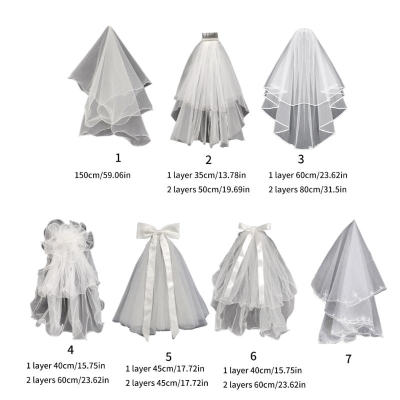 Bridal Layered Veil Headpieces with Bowknot/Floral Trim Wedding Veil Long Tulle Halloween Bridal Wedding Party Veil
