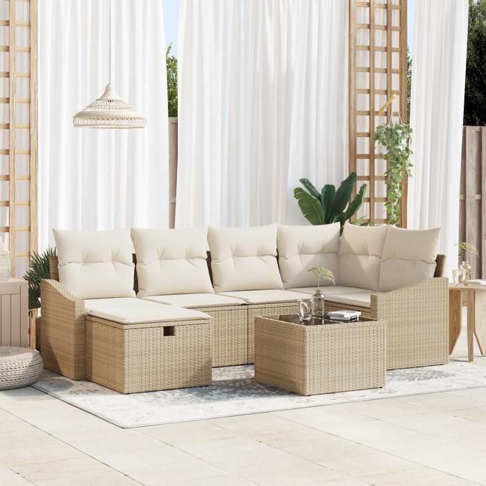 VidaXL Ensemble de 7 pièces de canapé de jardin avec coussins beige poly rotin 3360622