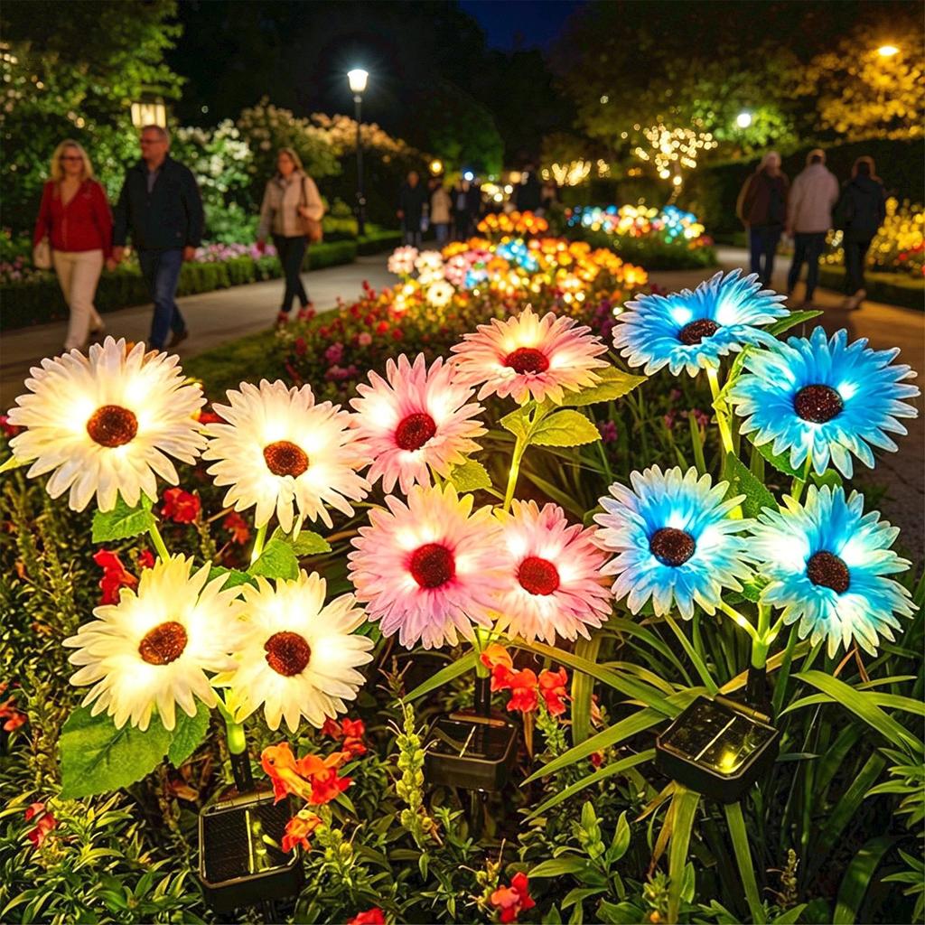 Solar Powered Daisy Flower Garden Lights Outdoor Waterproof Landscape Lawn Decorative Lighting with Stake for Yard Patio Pathway