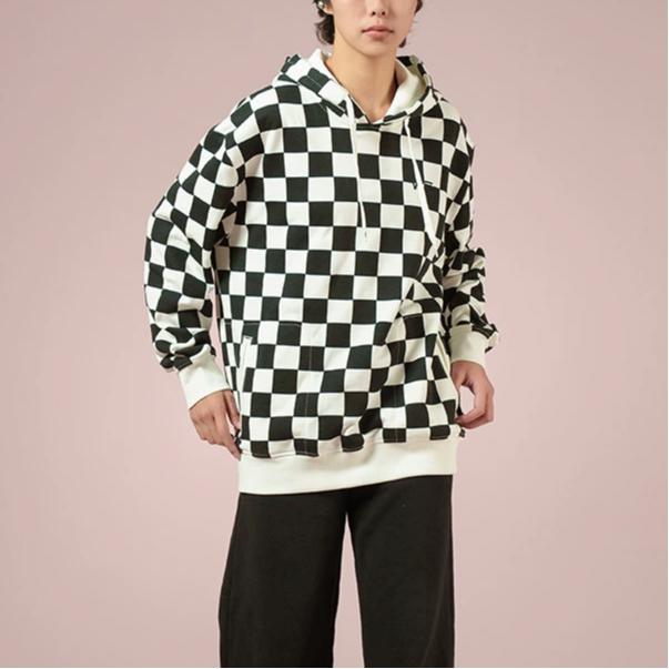 Vans Hanorac pulover cu glugă Checkerboard Hanorac pentru femei Negru Alb VN000BYUC61