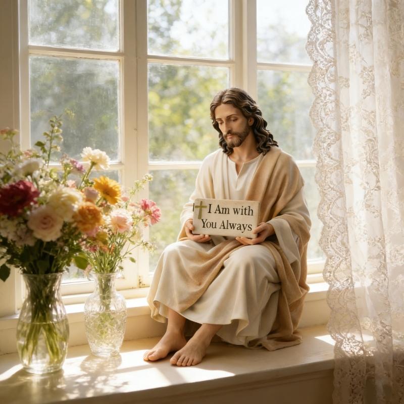 Sitting Marys/Jesuses Christ Statue with Sayings Sign Resin Desk Companion Figurines Religious Ornament Gift