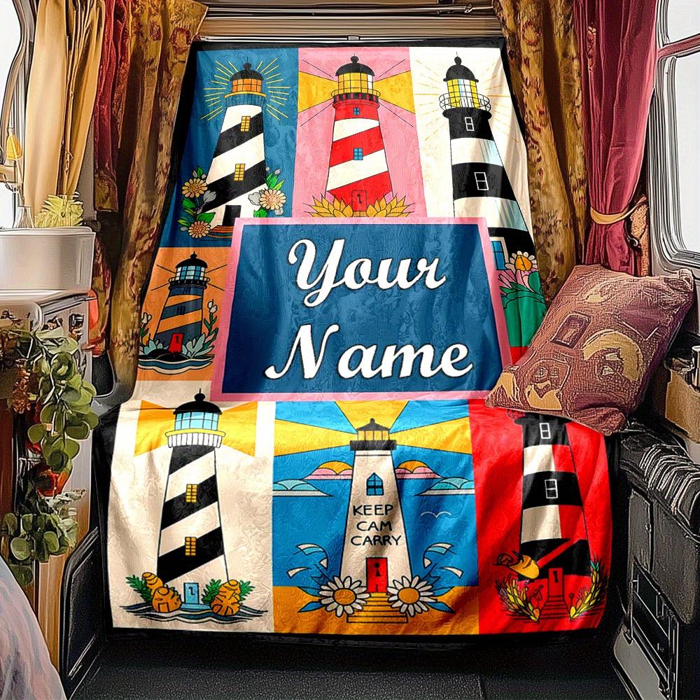 Lighthouse Scenery Blanket Personalized Name Soft Comfortable Stylish Blanket Car Blanket Perfect For Travel Camping Outdoor Home Suitable For All