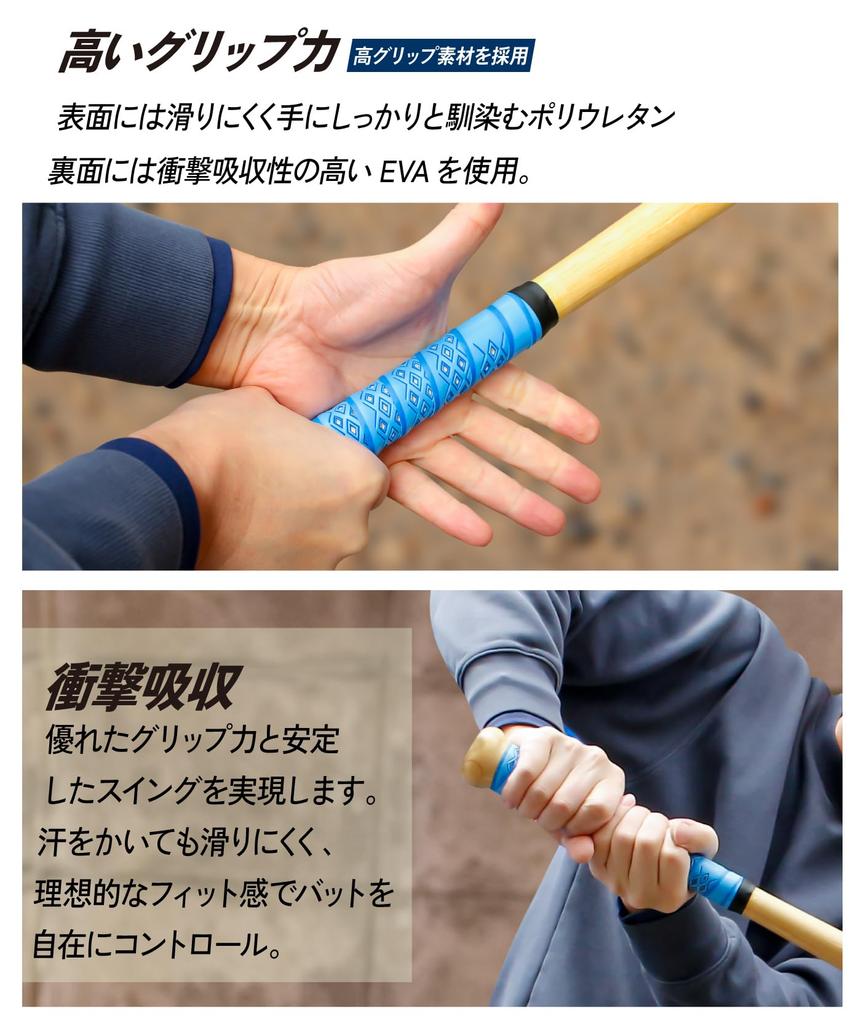 GORIX Grip Tape of Baseball Grip MAJOR for Wood and Metal Shock Ideal for Batting and Stylish Design [Set 2] (BS Black/Blue) Bats, Non-Slip,