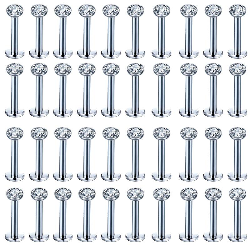 40 Stück/Set 316L Edelstahl Labret Ohrstecker Lippenringe Set Eingelegt Glänzender Strass Einfacher Stil Körperpiercing Schmuck Geschenk