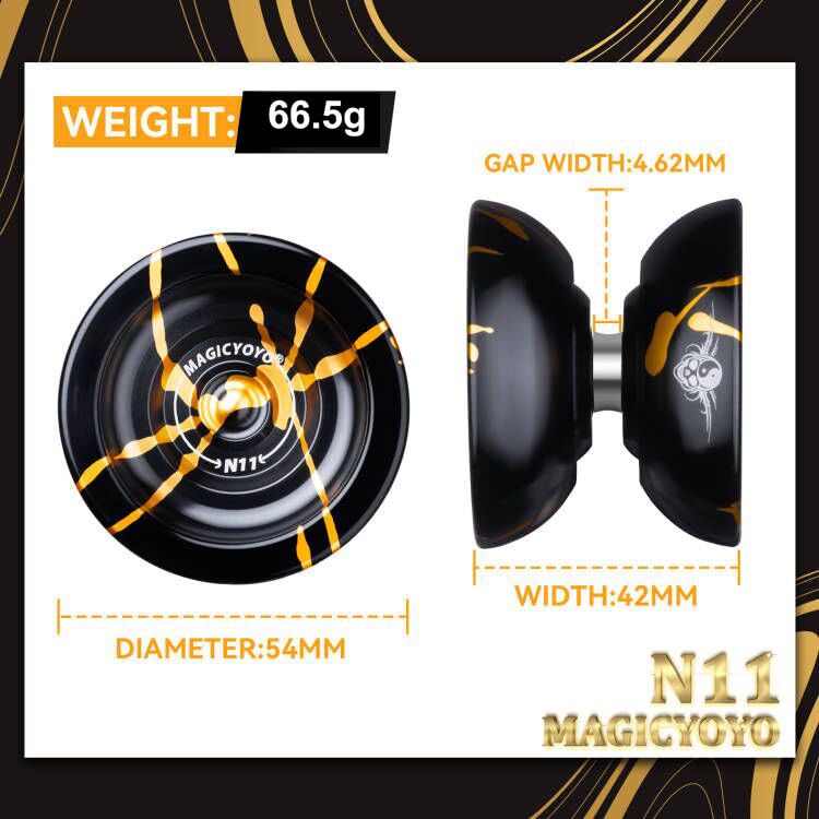 MagicYoYo New Design N11 Alloy Aluminum Professional Yo-yo Unresponsive YoYo Ball (Black With Golden) by MAGICYOYO