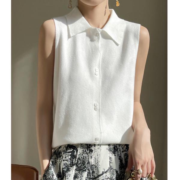 

Женский шерстяной вязаный жилет без рукавов с лацканами, базовый слой One Size (up to 125 jin) белый