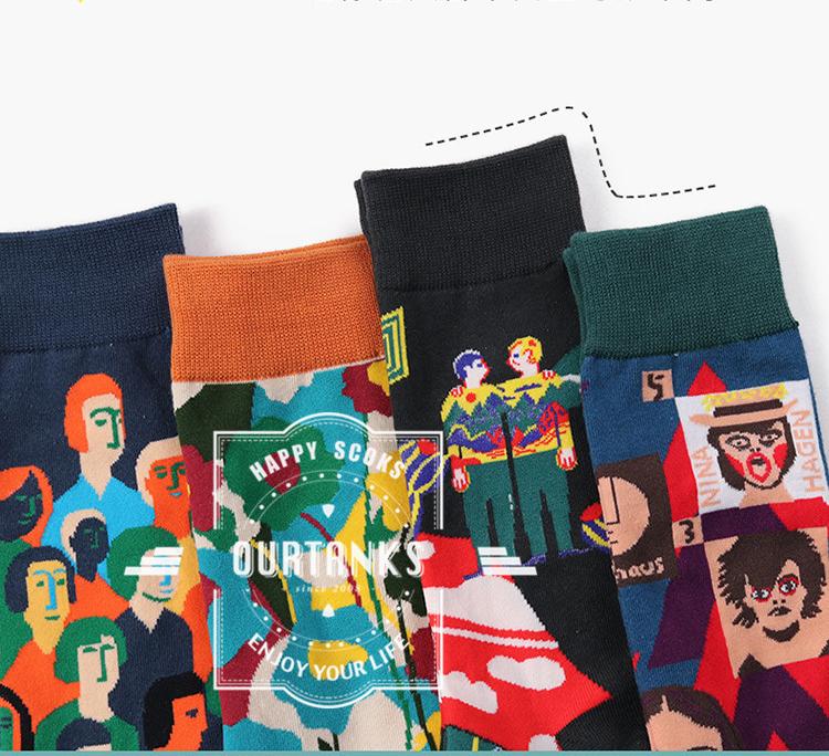 New French high-quality men and women couples in the tube jacquard cartoon socks personality trend men and women socks