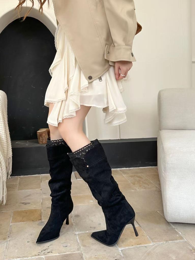 High Heeled Boots Autumn/Winter Pointed Head Thin Heel Maillard Stack
