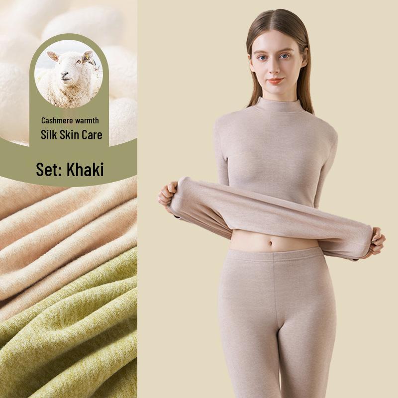 Women's Cashmere Silk Thermal Underwear Set: Seamless Autumn/Winter Top and Bottoms with Thickened Velvet
