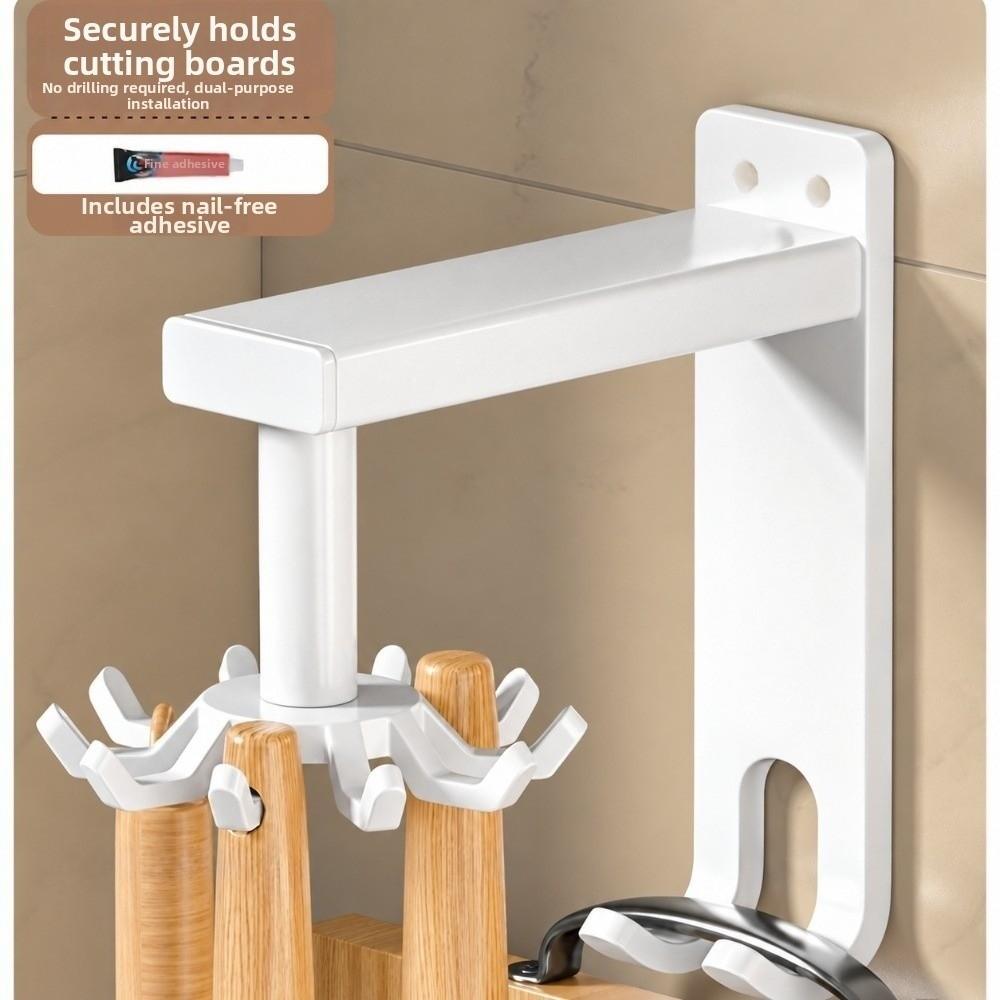 Wall Mounted Utensil Organizer 360 Degrees Rotating Kitchen Storage Rack Kitchen Hook Rack  Kitchen