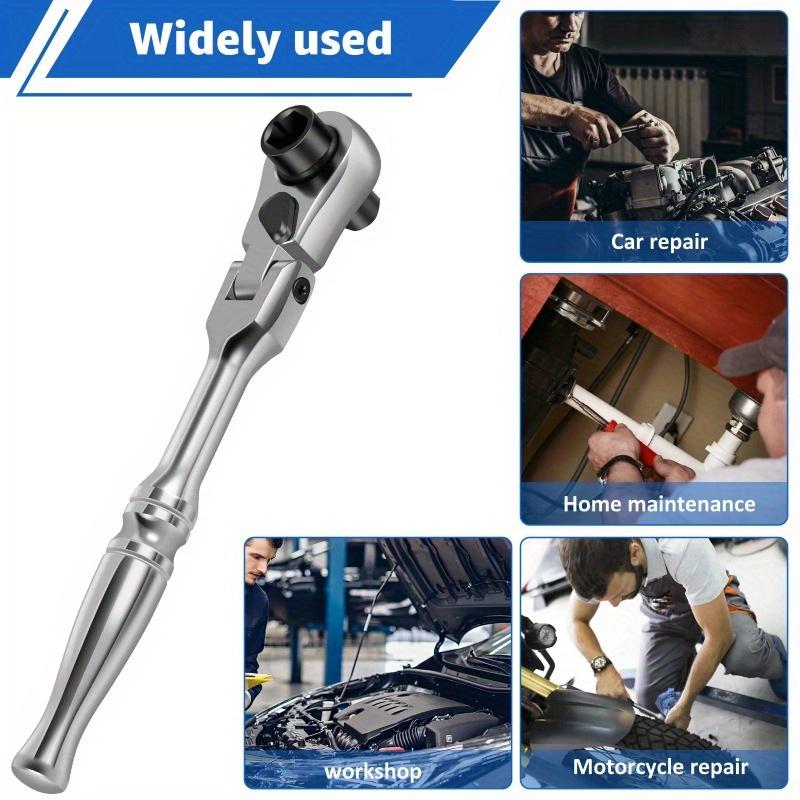 Ratchet Handle Chrome Vanadium Steel 2-in-1 Multi-Purpose Reversible Resilient Head Ratchet Wrench 1/4'' Drive Ratchet Handle