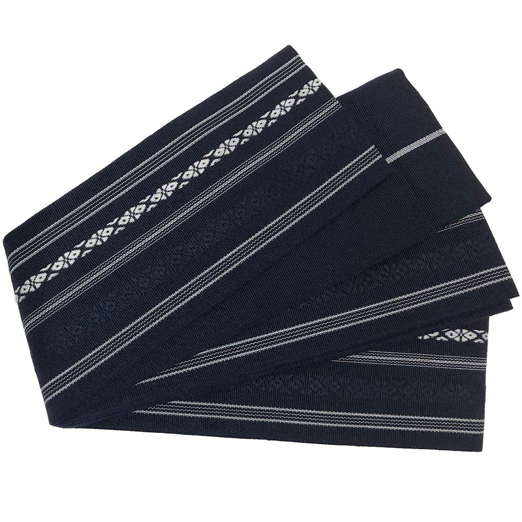 Yukata Obi Waist Strap 3 Piece Set Cotton Linen Gentleman L Size Ink Stripe WN01L [Fuuka] Men's (Waist Strap/Square Obi/B45 Navy)