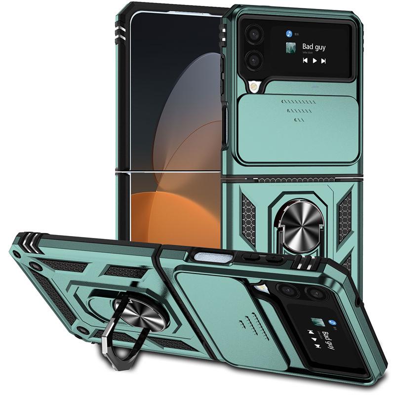 Suitable for Samsung Z Flip 6 Ring Anti fall Folding Mobile Phone Case Z Flod 7 Sergeant Push Window Protective Case