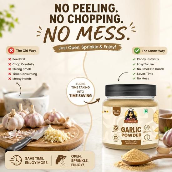 Nairuti Vyutpadan Garlic Powder 200 Gm | Pure Dehydrated Lasan Powder | Ideal for Seasoning Instant Mixes Cooking & Marinades | Authentic Garlic Taste