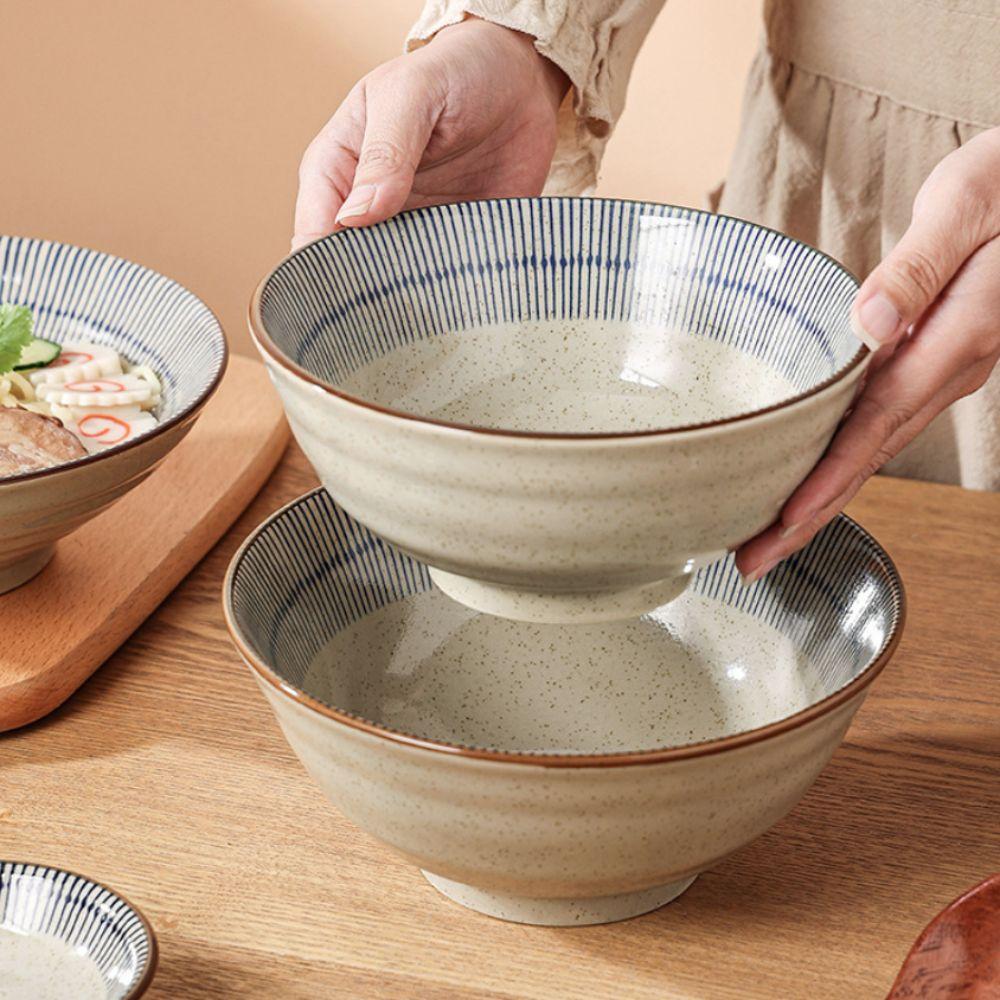 Striped Pattern Japanese Style Noodles Bowls Ceramic Salad Bowl Kitchen Tableware Soup Bowl Dinner