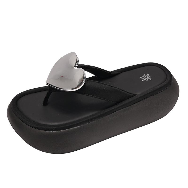 

Thick-bottomed love increases the height of the slope heel, pinch your feet, cool slippers, women s summer wear, new super fire with skirt, beach flip 40