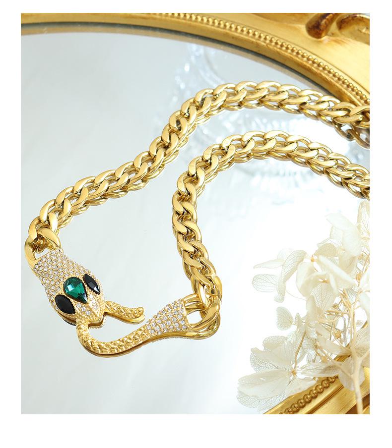 Colorfast High Street Hip Hop Style Zircon Snake Head Necklace