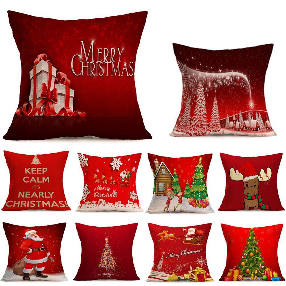 Festival Sofas Cars Home Xmas Tree Santa Deer Pillow Case Cushion Cover Christmas Decoration