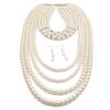 European and American Exaggerated Multi-layer Pearl Necklace with Crystal, Temperament Long Sweater Chain Necklace for Women