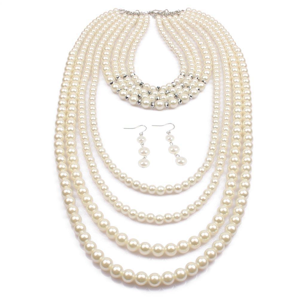 European and American Exaggerated Multi-layer Pearl Necklace with Crystal, Temperament Long Sweater Chain Necklace for Women