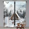 2 STÜCK Weihnachts-Schneeberg-Elch-Druckvorhänge, Stangentaschen-Design, Sichtschutz, Geeignet zur Dekoration verschiedener Szenen