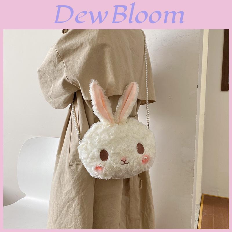 Plush Bunny Small Shoulder Bag For Daily Casual Use With Pearl Chain Strap