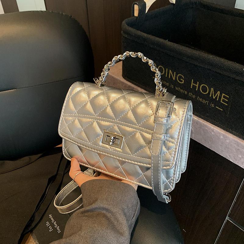 Rhombus chain bag women's new summer niche shoulder messenger bag portable small square bag