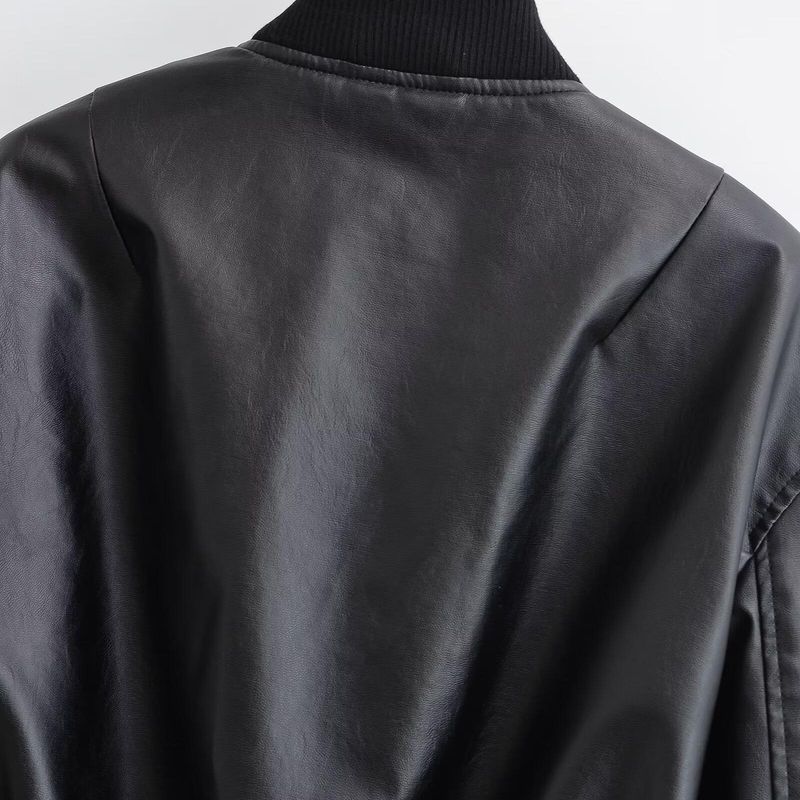 Kaslead New Arrival Women's Clothing Fashion Style Fashion Wash Imitation Leather Flight Jacket Cotton Jacket 6318223