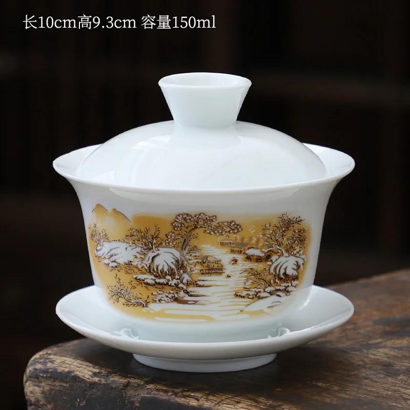 1pcs tea cup Ceramic tea bowl White porcelain large Sancai cover bowl teacup Kung Fu Tea High Quality Chinese style