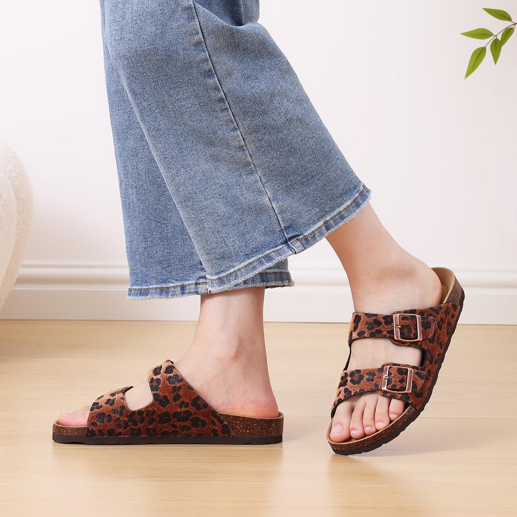 Fashion Smile 2025 New Leather Clogs Women Suede Clogs Soft Leather Mules Cork Clog Antislip Slippers Women's Mules House Sandals Buckle