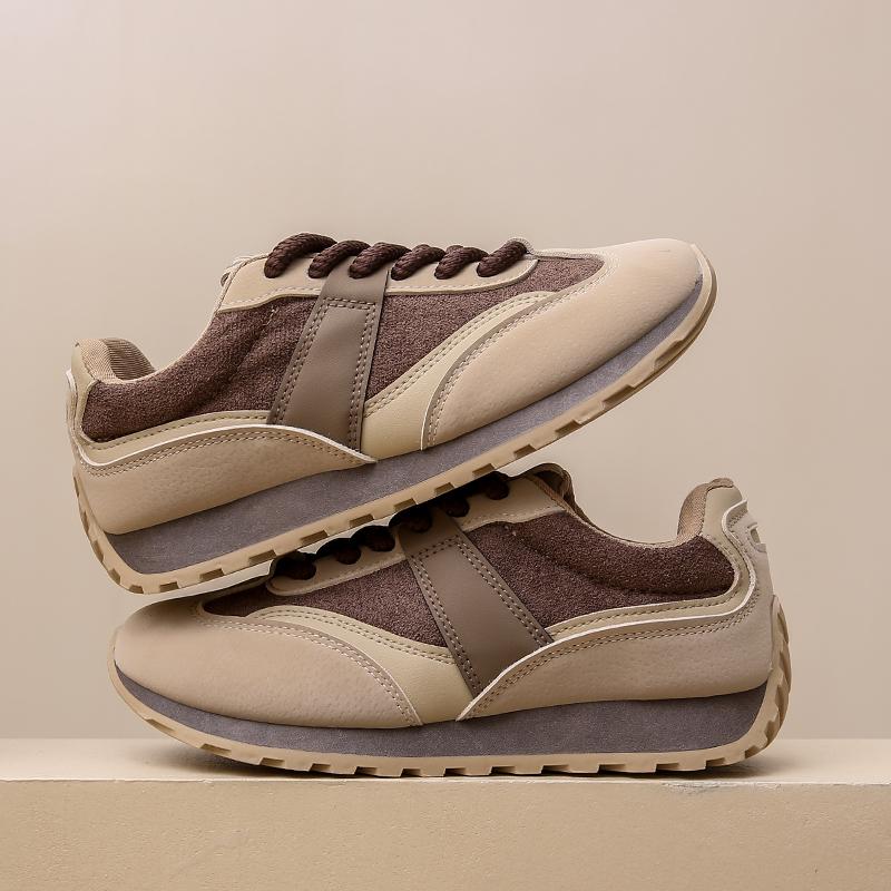Fashion Casual Sneakers Women Suede Leather Patchwork Mixed Colors Lace Up Round Toe Platform Shoes Lady Flats