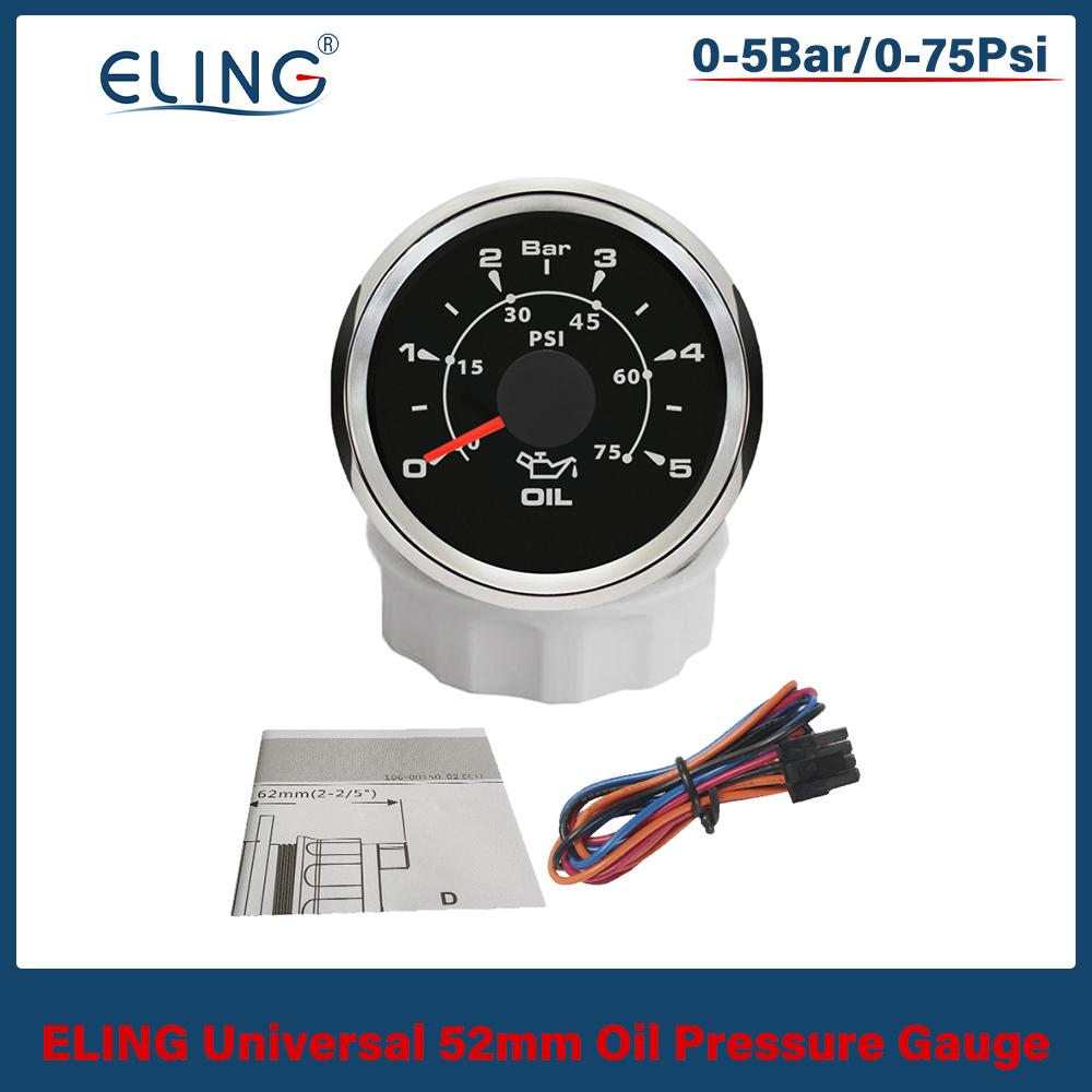 ELING Waterproof Universal 52mm Oil Pressure Gauge 0-5Bar 0-10bar for Car Truck Boat with 8 Colors Backlight 9-32V