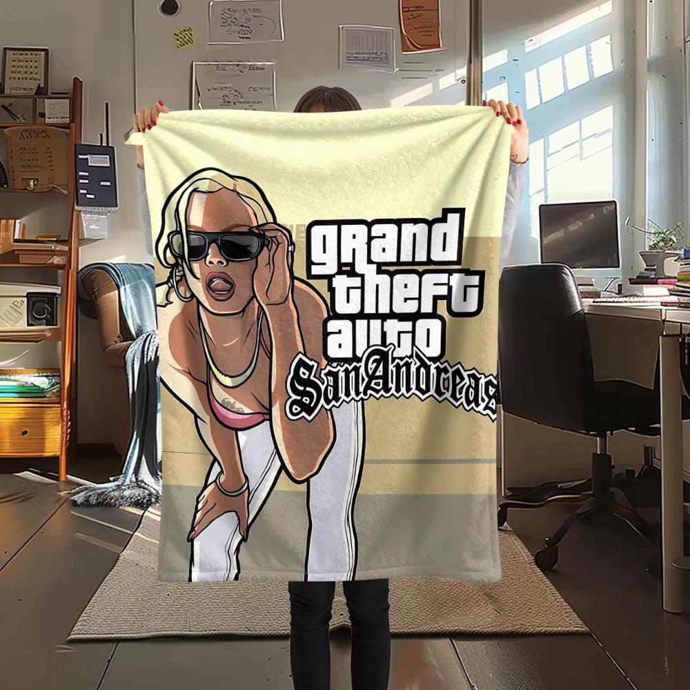 1 ks Flísová deka s potiskem Grand Theft Auto, Vysoce kvalitní, Pro všechna roční období, Domácí dekorace, Teplo a pohodlí, Perfektní jako vánoční dárky