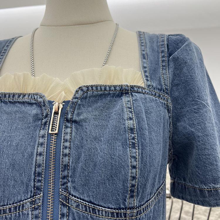 2025 Summer Women's Lace Denim Short Dress - Age-Reducing Design, Slimming Tummy Control, Thin Style