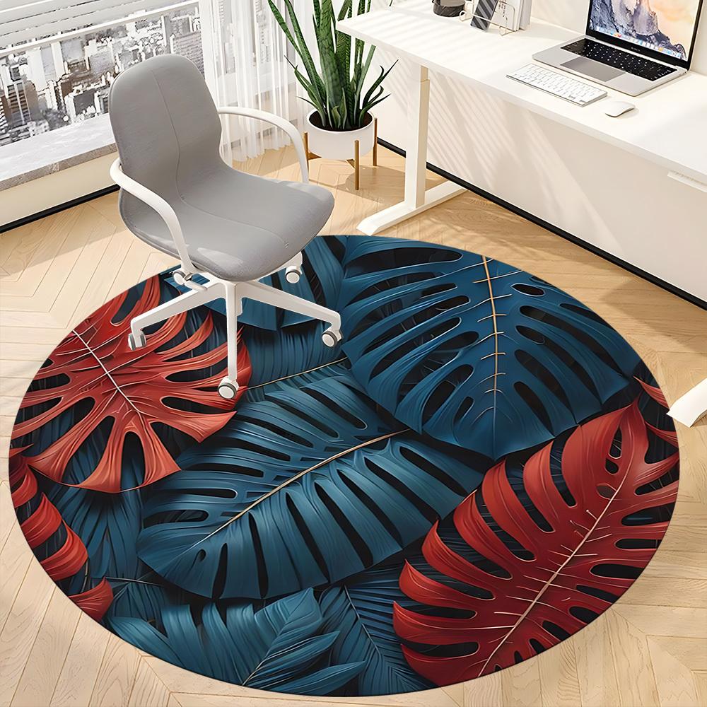 1pc Tropical Leaves Office Round Area Rug, Indoor Mat Suitable For Office, Under Office Chairs Bedroom Living Room Home Decor, Room Deco