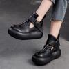 2025 New Women's Fashion Boots Round Toe Platform Sole Buckle Hollow Short Boots Retro All-match Spring and Autumn Single Shoes