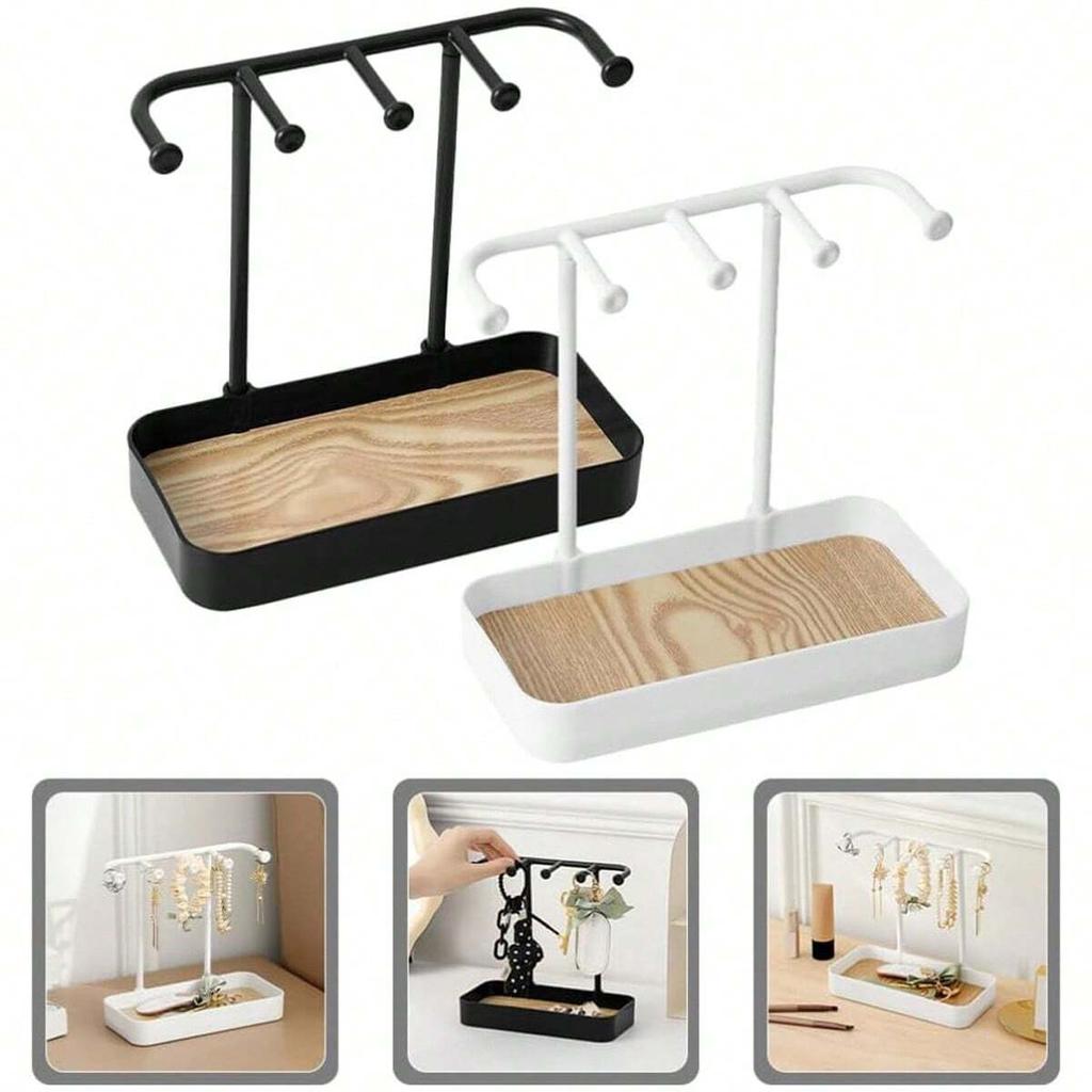 1 Stück Schlafzimmer Schreibtisch Schmuckaufbewahrungshalter Ohrringe Halsketten Schmuckständer mit Holzsockel Armband Aufhänger